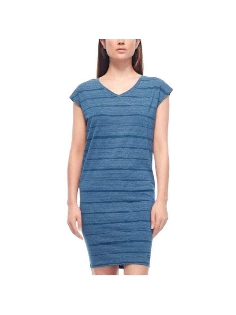 Icebreaker Yanni Dress Combed Lines Blue Size Small